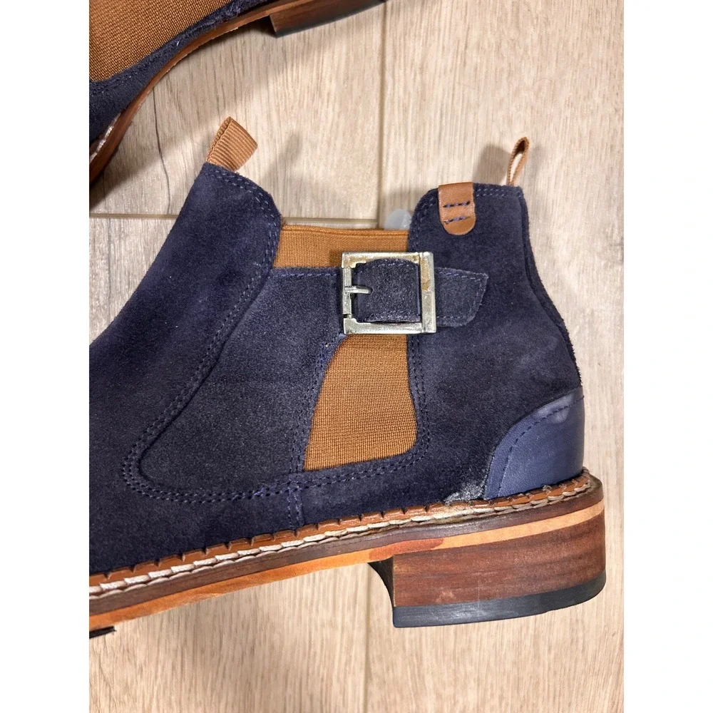 Vintage Foundry Co Mens Navy Blue Suede Monk Strap Chelsea Boots Size 9 Lug Sole